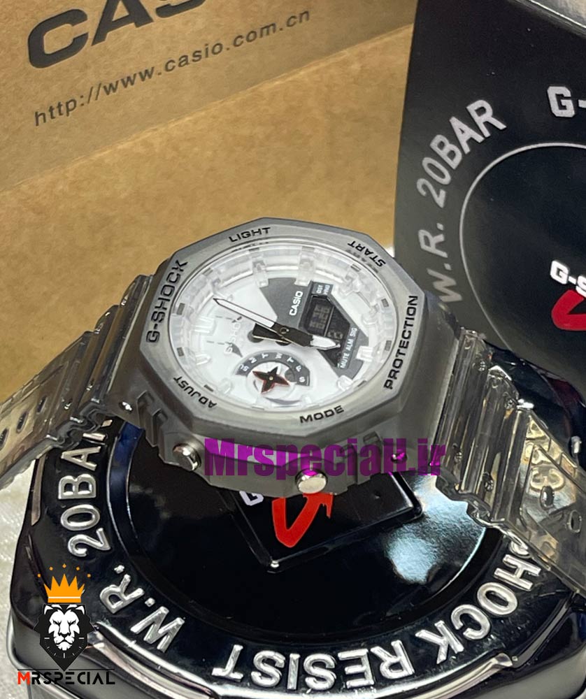 ساعت کاسیو جیشاک بند رابر شیشه ای صفحه سفید Casio g-shock gm-2100 021454 — تصویر ۴