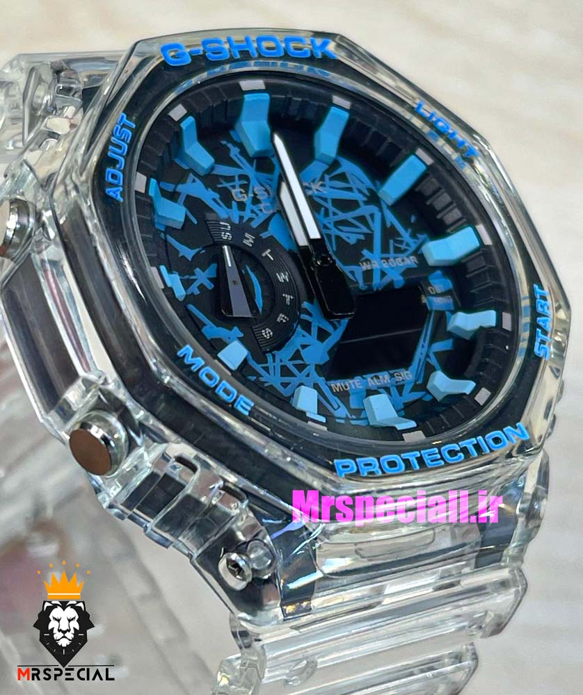 ساعت کاسیو جیشاک بند رابر شیشه ای صفحه ابی مشکی Casio g-shock gm-2100 021420 — تصویر ۴