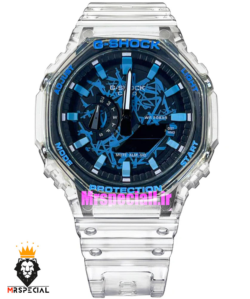 ساعت کاسیو جیشاک بند رابر شیشه ای صفحه ابی مشکی Casio g-shock gm-2100 021420 — تصویر ۲