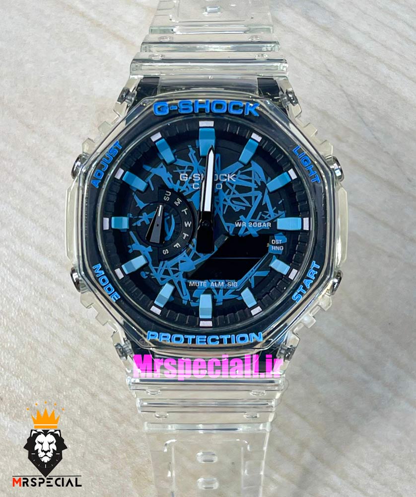 ساعت کاسیو جیشاک بند رابر شیشه ای صفحه ابی مشکی Casio g-shock gm-2100 021420 — تصویر ۳