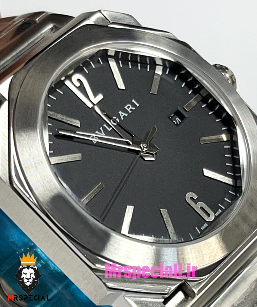 ساعت بولگاری مردانه مدل اکتو کوارتز استیل صفحه مشکی BVLGARI Octo 021381 — تصویر ۴