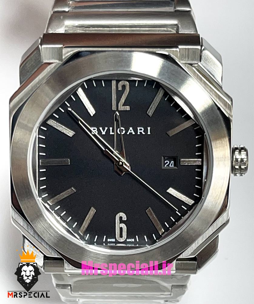 ساعت بولگاری مردانه مدل اکتو کوارتز استیل صفحه مشکی BVLGARI Octo 021381 — تصویر ۳