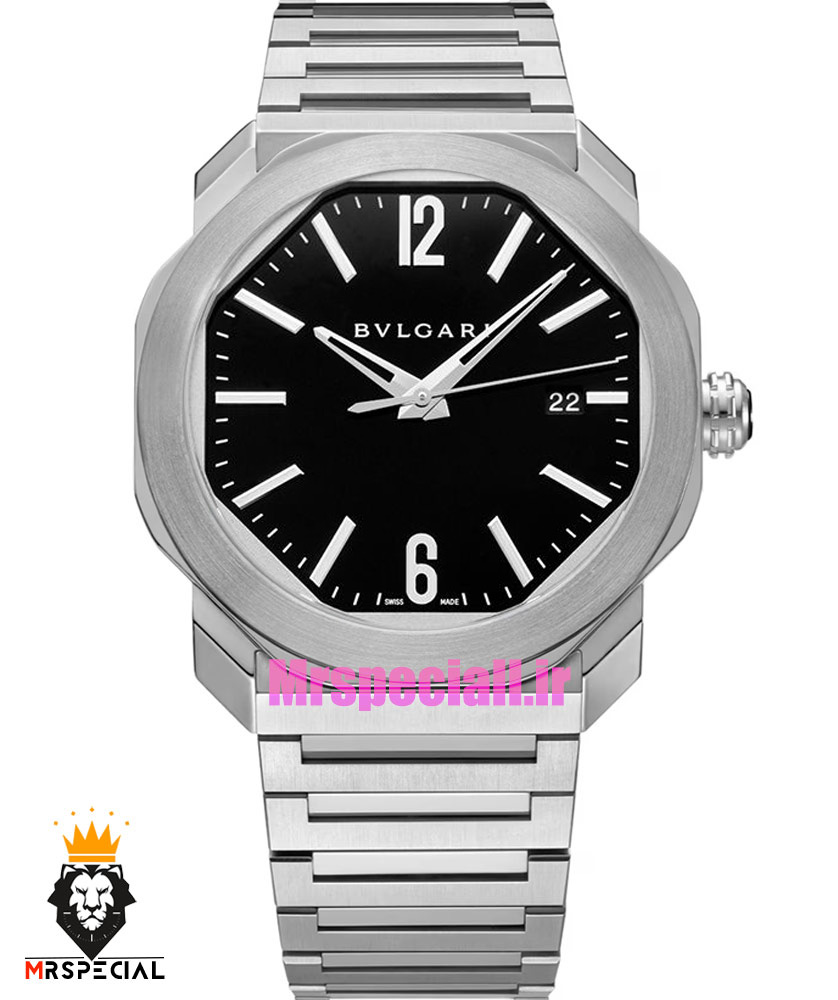 ساعت بولگاری مردانه مدل اکتو کوارتز استیل صفحه مشکی BVLGARI Octo 021381 — تصویر ۲