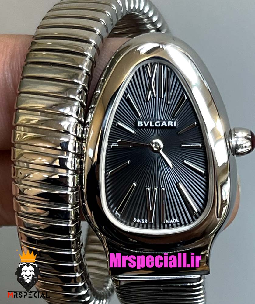 ساعت بولگاری زنانه مدل ماری تک دور استیل صفحه مشکی BVLGARI SERPENTI TUBOGAS 021351