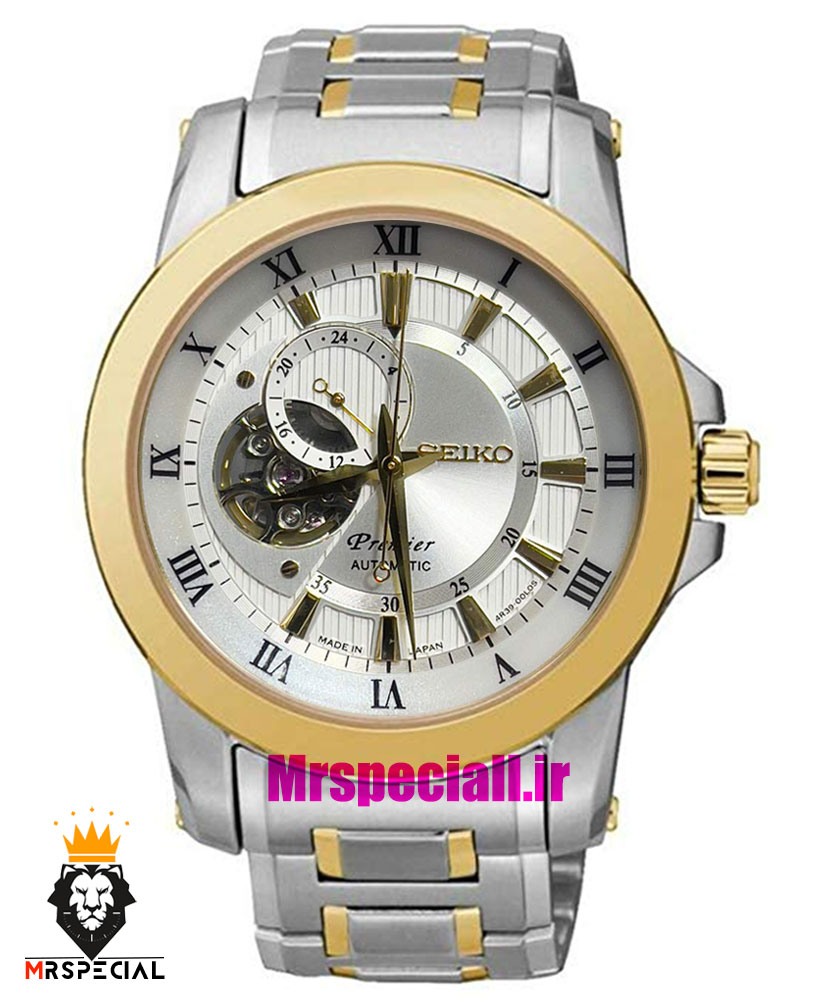 ساعت سیکو مردانه اتوماتیک استیل دورنگ طلایی صفحه سفید 021314 SEIKO PREMIER — تصویر ۲