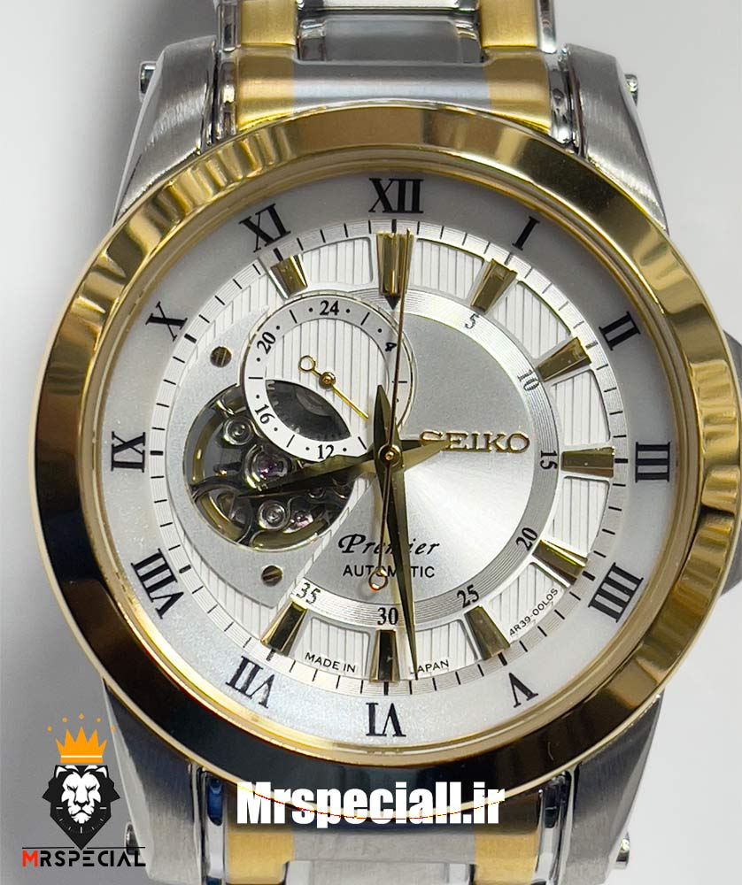 ساعت سیکو مردانه اتوماتیک استیل دورنگ طلایی صفحه سفید 021314 SEIKO PREMIER — تصویر ۴
