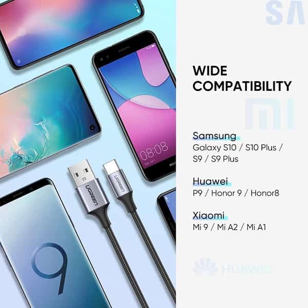 کابل شارژ و دیتا 3 آمپر USB-C Male به USB 2.0 A Male یوگرین مدل US288 — تصویر ۶
