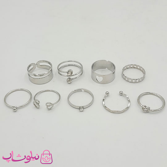 پک انگشتر دخترانه فانتزی نقره ای 9 عددی