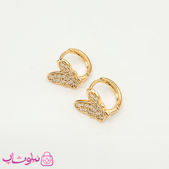 گوشواره حلقه ای ژوپینگ نگیندار مدل پروانه کد 1090