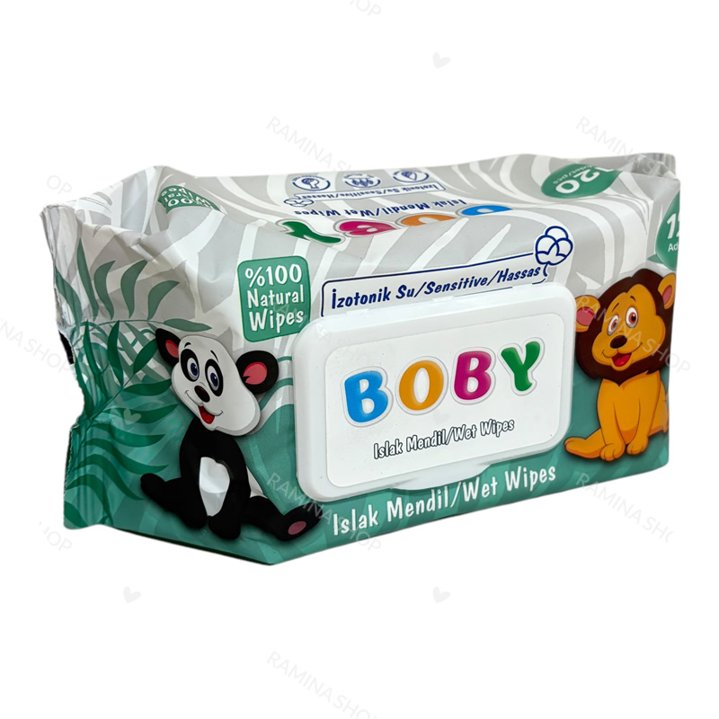دستمال مرطوب کودک برای پوست های حساس 120 عددی طرح شیر بابی Boby — تصویر ۲