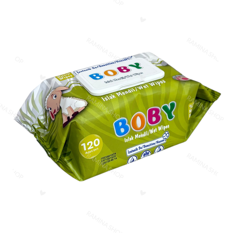 دستمال مرطوب کودک برای پوست های حساس 120 عددی طرح گوسفند بابی Boby — تصویر ۴