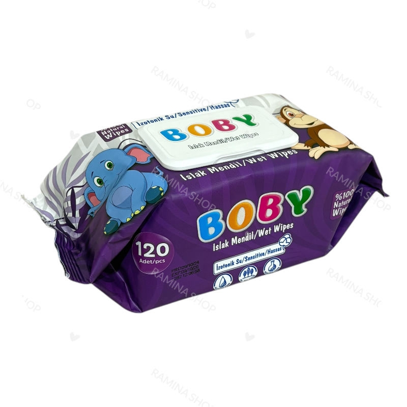 دستمال مرطوب کودک برای پوست های حساس 120 عددی طرح فیل بابی Boby — تصویر ۳