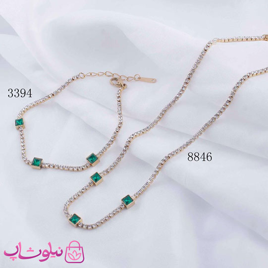 ست گردنبند و دستبند زنانه تمام نگین