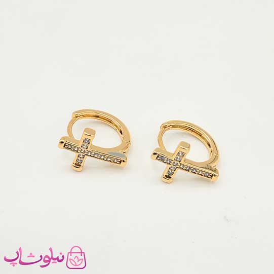 گوشواره حلقه ای ژوپینگ نگیندار طرح صلیب
