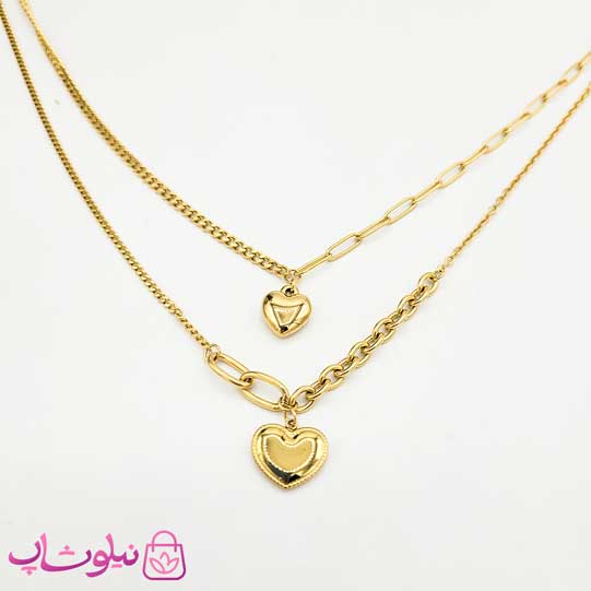 گردنبند دخترانه قلبی با زنجیر ترکیبی کد 1288