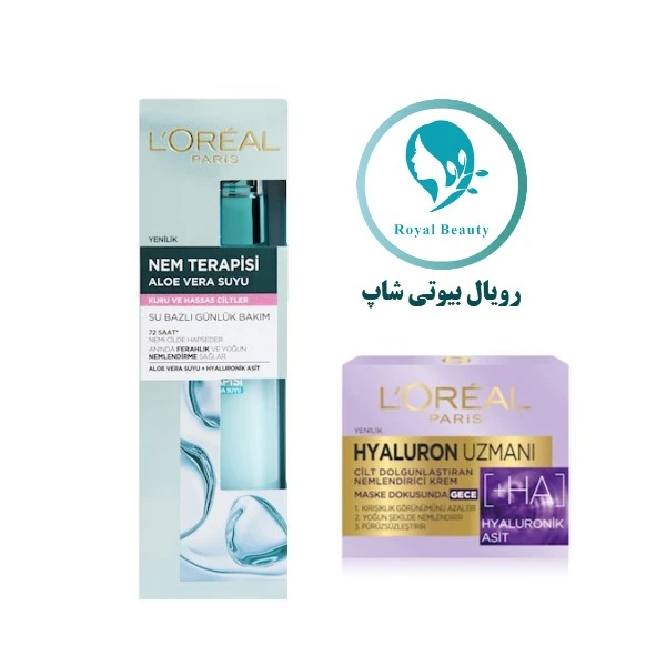 پک ژل آبرسان پوست خشک و کرم ضد پیری شب لورال HYALURON