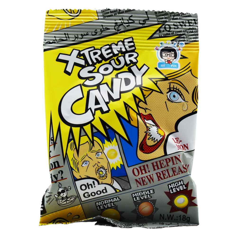 آب نبات ترش هیپین HEPIN با طعم Extreme Sour Candy لیمو بسته 18 گرمی