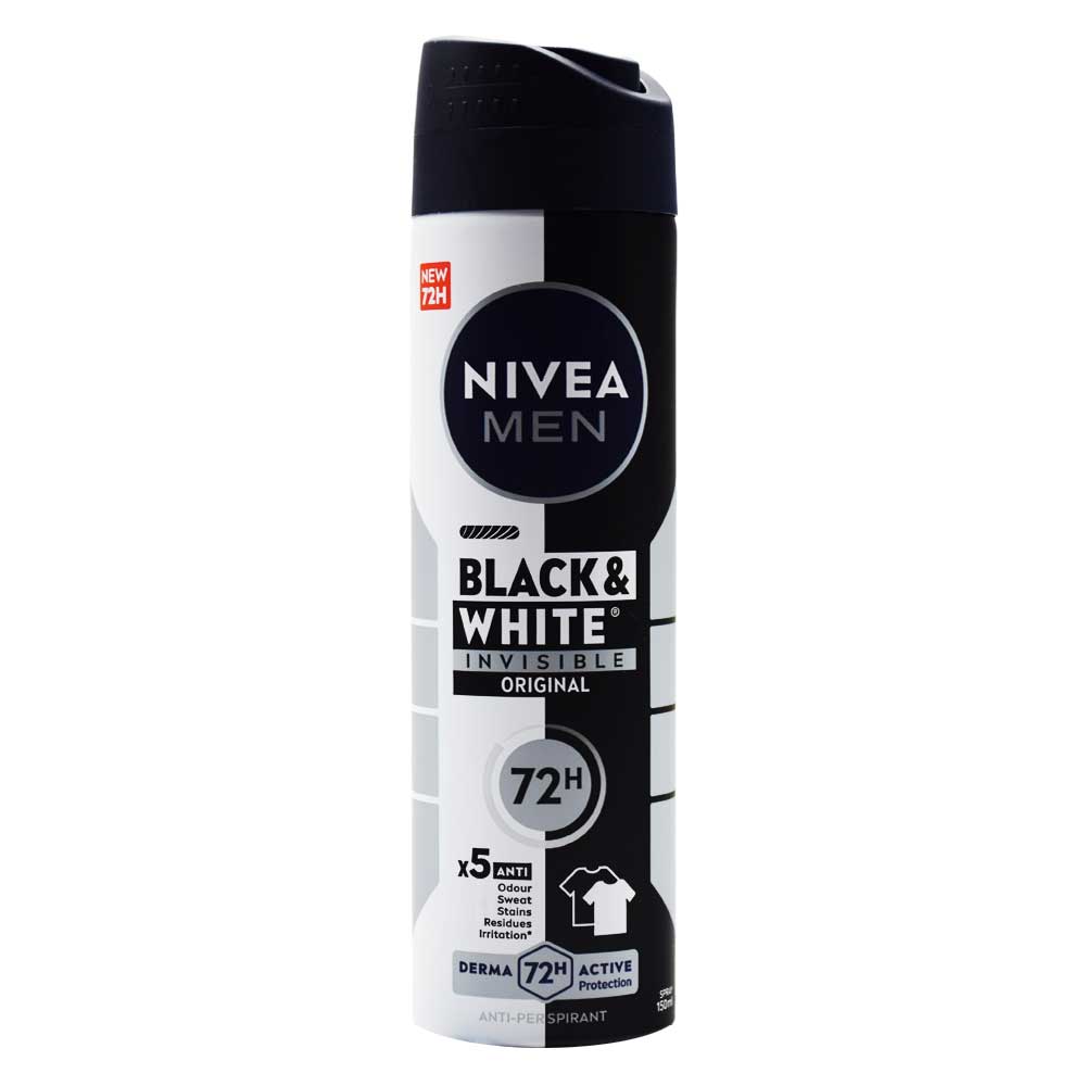 اسپری ضد تعریق مردانه نیوآ NIVEA اصل آلمان مدل Black and White Invisible Original حجم 150 میلی لیتر