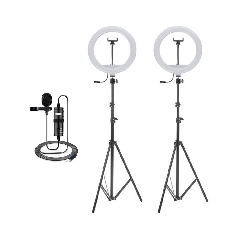 کیت پیشنهادی بلاگری17: دو عدد رینگ لایت YQ-320A (30 سانتی متر 30 وات) + دو عدد پایه نور 803 + میکروفن K8 — تصویر ۲
