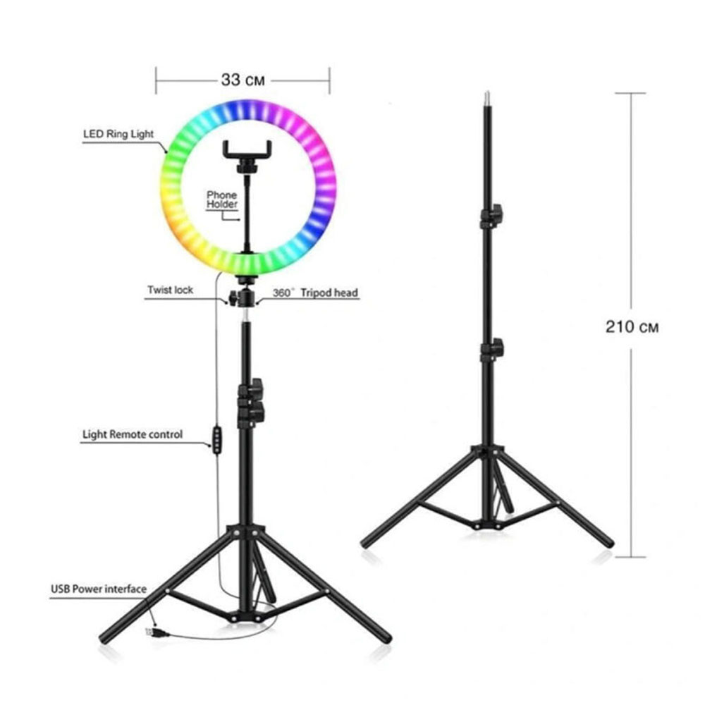 رينگ لايت Ring light MJ33 13 inch RGB + سه پايه — تصویر ۵