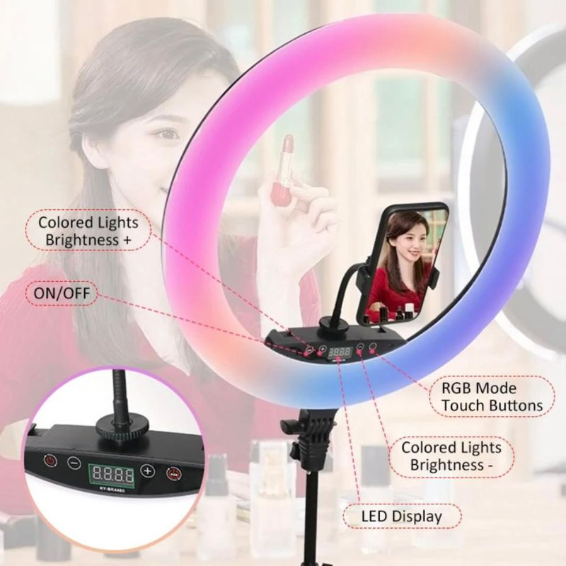 کیت پیشنهادی بلاگری رینگ لایت KY-BK 448 RGB + سه پایه + میکروفن K8 — تصویر ۵