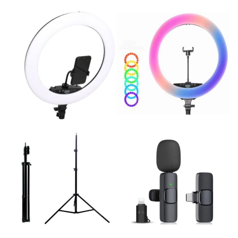 کیت پیشنهادی بلاگری رینگ لایت KY-BK 448 RGB + سه پایه + میکروفن K8 — تصویر ۲