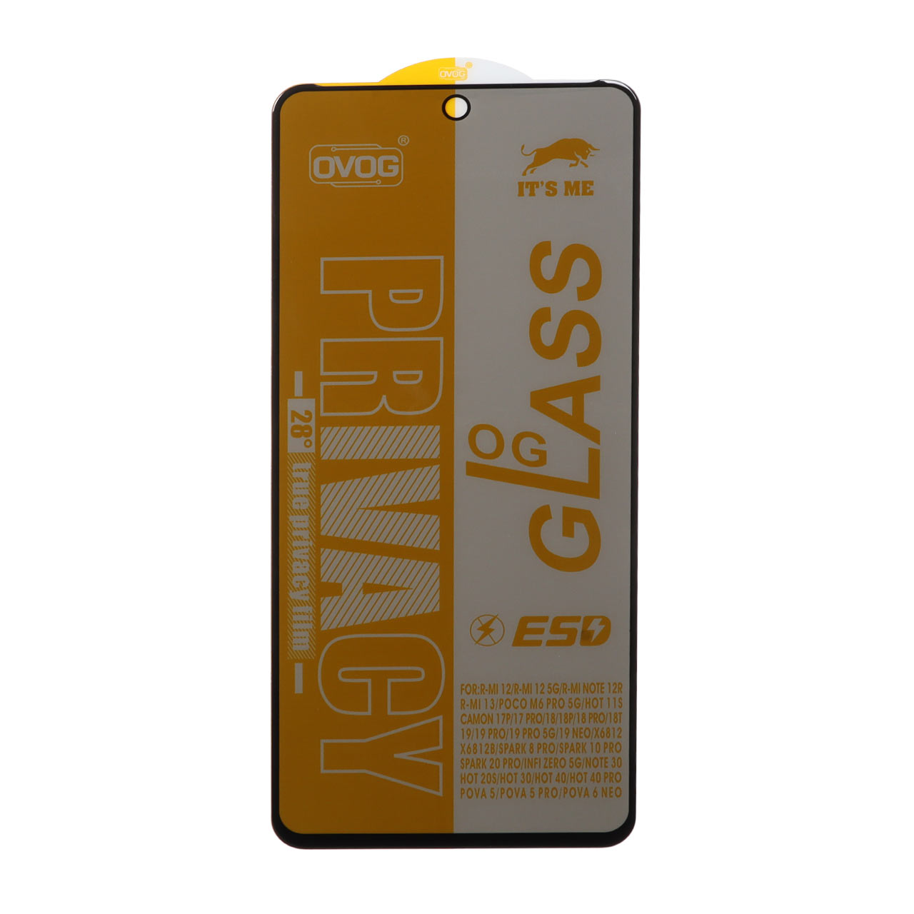 محافظ صفحه نمایش شیشه ای درجه یک Full Cover Privacy OG – ESD OVOG مدل Xiaomi Redmi 12 / Redmi 13X / Redmi 13 4G / Poco M6 Pro 5G / Poco M6 4G