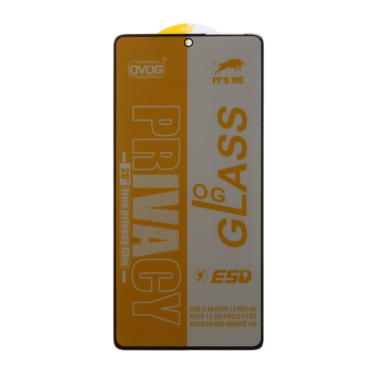 محافظ صفحه نمایش شیشه ای درجه یک Full Cover Privacy OG – ESD OVOG مدل Xiaomi Redmi Note 14S / Note 13 Pro 4G / Poco M6 Pro 4G
