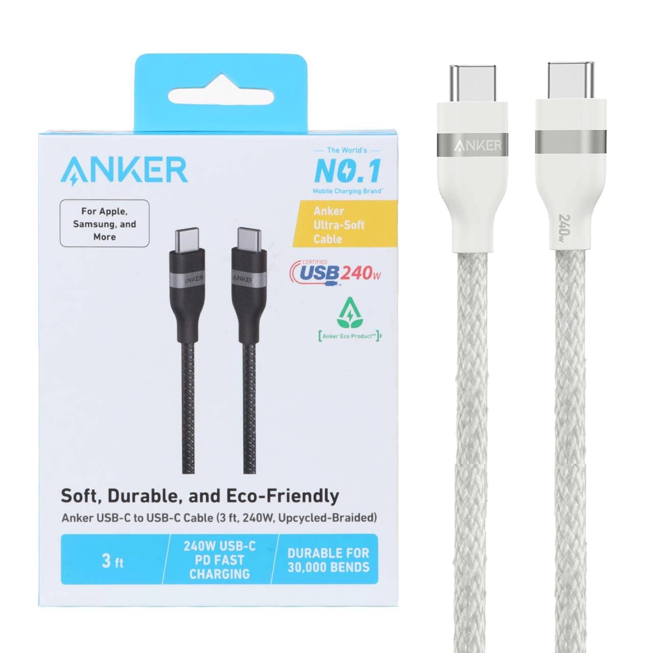 کابل شارژ PD و فست 0.9 متری ANKER Type-C To Type-C مدل A82E2621 240W – سفید (گارانتی شش ماهه ایویز)