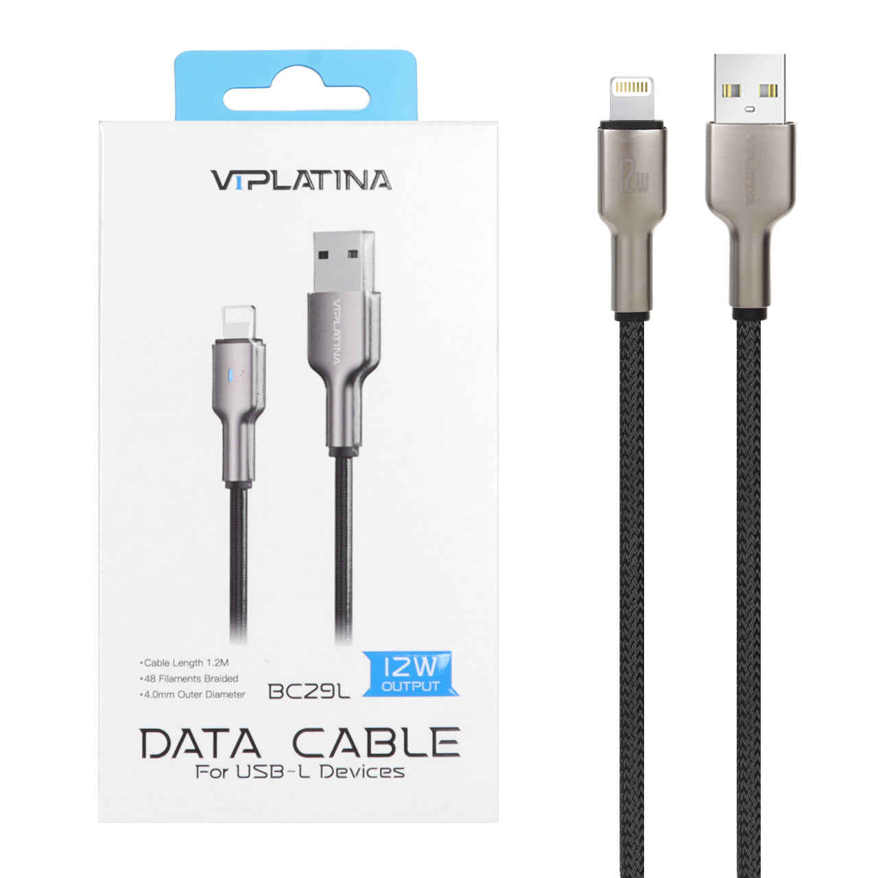 کابل شارژ فست آیفون VIPLATINA مدل BC29L 12W – مشکی (گارانتی 12 ماه تعویض نیکان همراه)