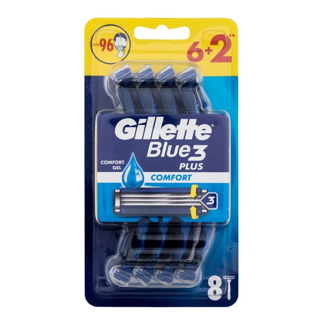 خودتراش 3 لبه مردانه ژیلت سری Blue 3 مدل COMFORT بسته 8 عددی - پاکینو