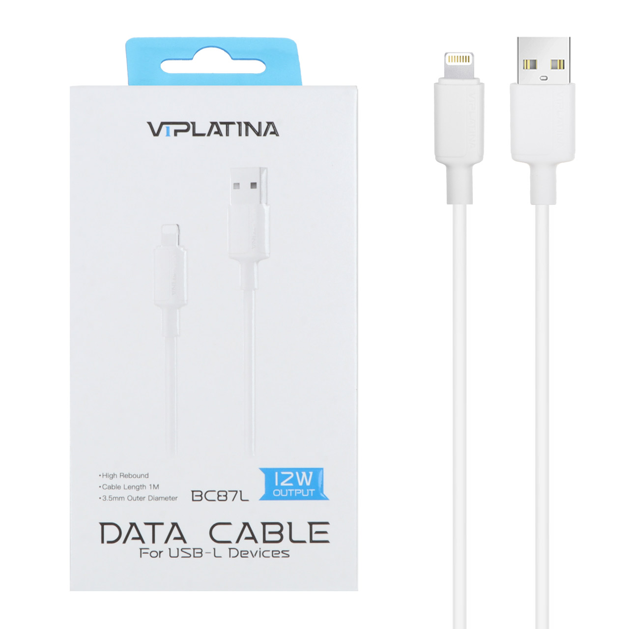 کابل شارژ فست آیفون VIPLATINA مدل BC87L 12W – سفید (گارانتی12 ماه تعویض نیکان همراه)