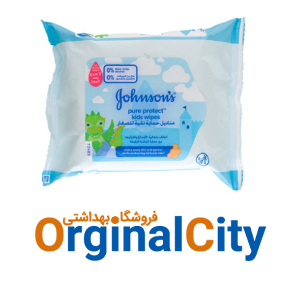 دستمال مرطوب کودک جانسون Johnson’s مدل Pure Protect (آبی) بسته 25 عددی