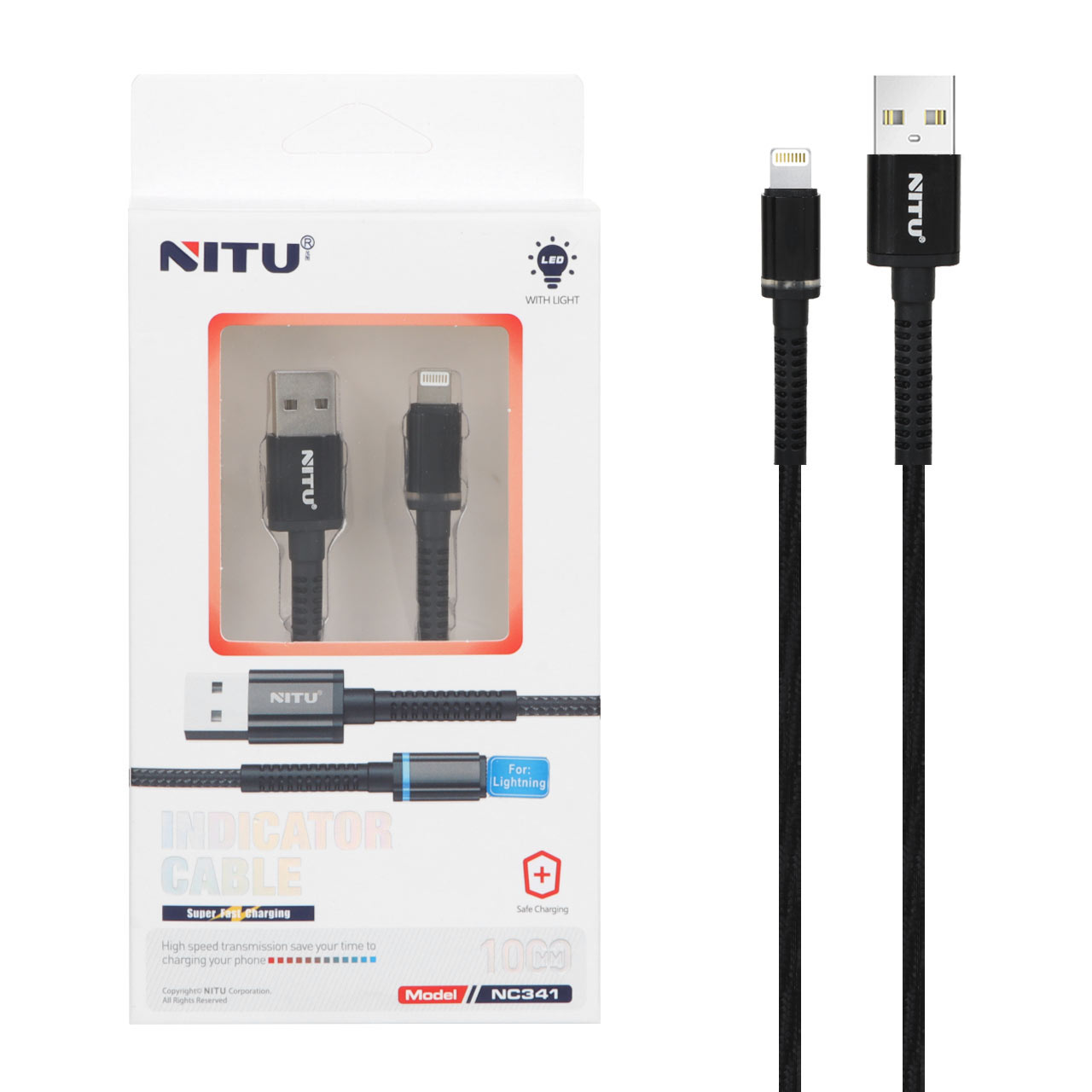 کابل شارژ آیفون NITU مدل NC341 – مشکی (گارانتی 12 ماه تعویض نیکان همراه)
