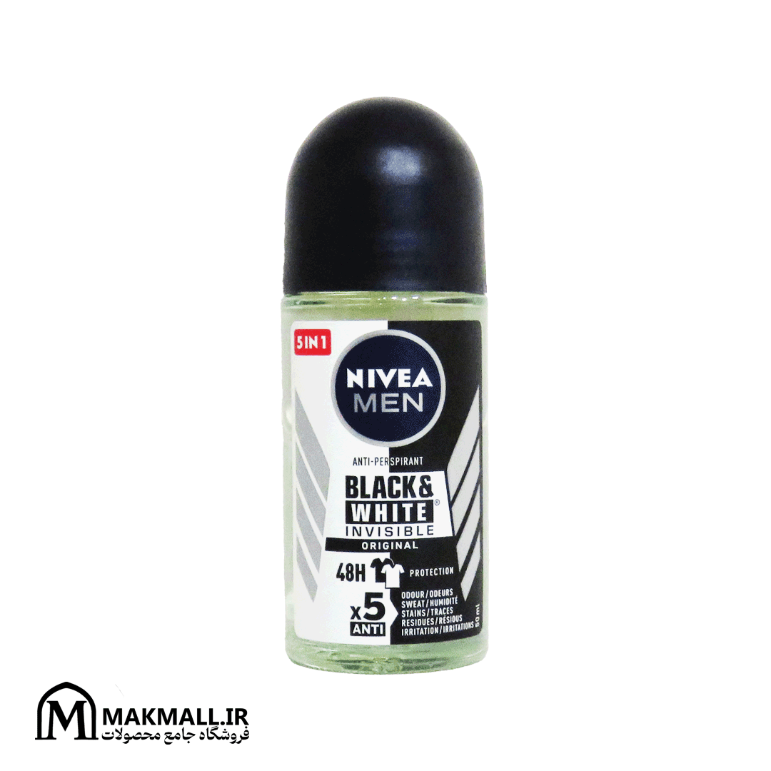 مام رول ضدتعریق مردانه نیوا بلک اند وایت اینویزیبل ۵ کاره ۴۸ ساعته | NIVEA MEN Black & White Invisible Original 5x Anti-Perspirant 50ml