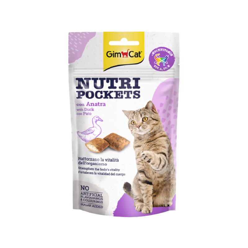 اسنک تشویقی نوتری گربه جیم کت با طعم اردک GimCat Nutri Pockets Duck وزن 60 گرم