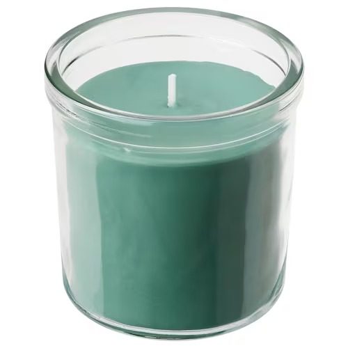 شمع معطر شیشهای ایکیا HEDERSAM سبز/ رایحه چمن تازه/ سوخت 40 ساعته