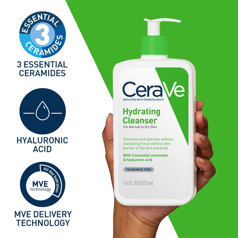 ژل شستشوی صورت سراوی Cerave اصل مدل Hydrating Cleanser حجم 473 میلی لیتر — تصویر ۳