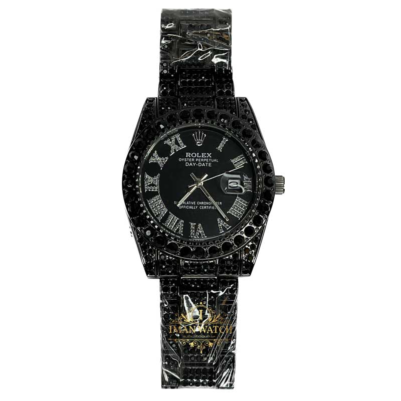 ساعت مچی رولکس فول نگین مشکی صفحه مشکی ROLEX DAYTE JUST 1070 — تصویر ۲