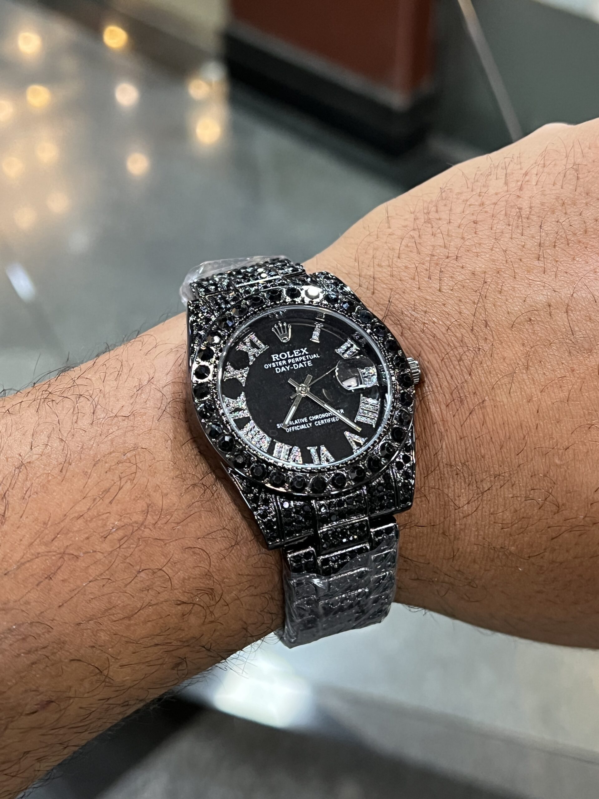 ساعت مچی رولکس فول نگین مشکی صفحه مشکی ROLEX DAYTE JUST 1070 — تصویر ۳