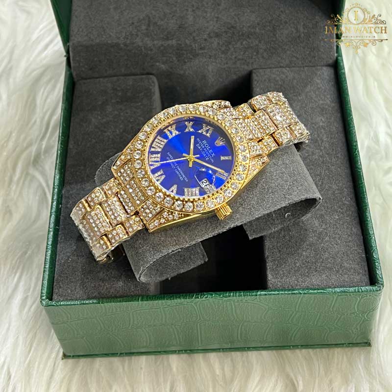 ساعت مچی رولکس فول نگین طلایی صفحه آبی ROLEX DAYTE JUST 1030 — تصویر ۳