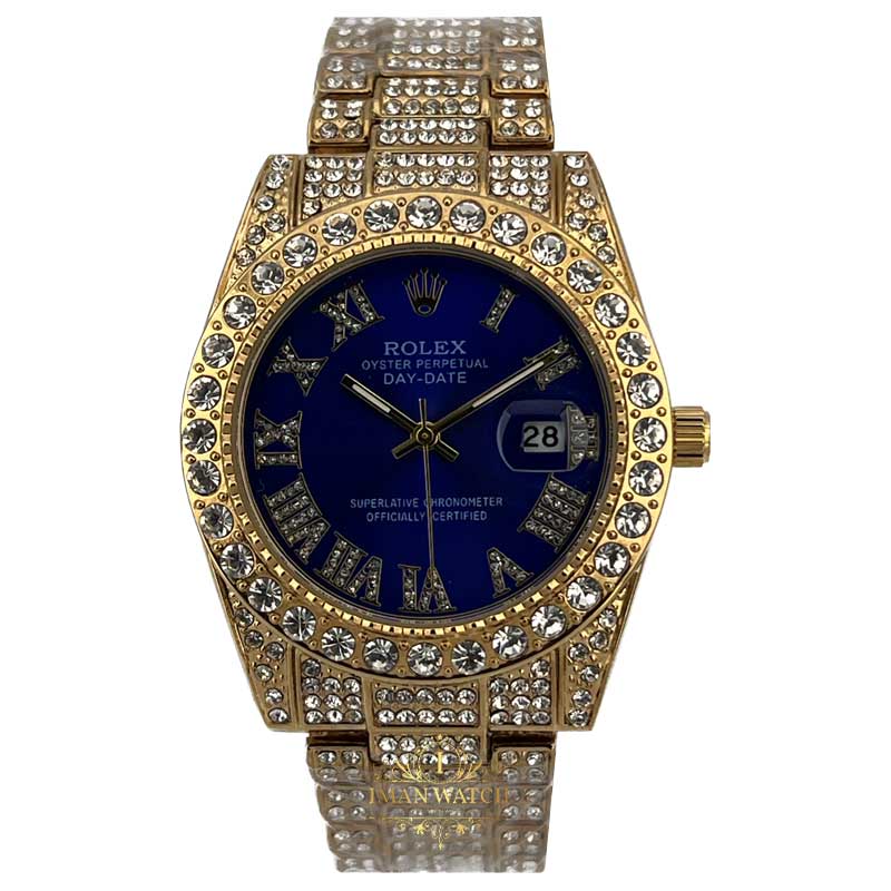 ساعت مچی رولکس فول نگین طلایی صفحه آبی ROLEX DAYTE JUST 1030 — تصویر ۲
