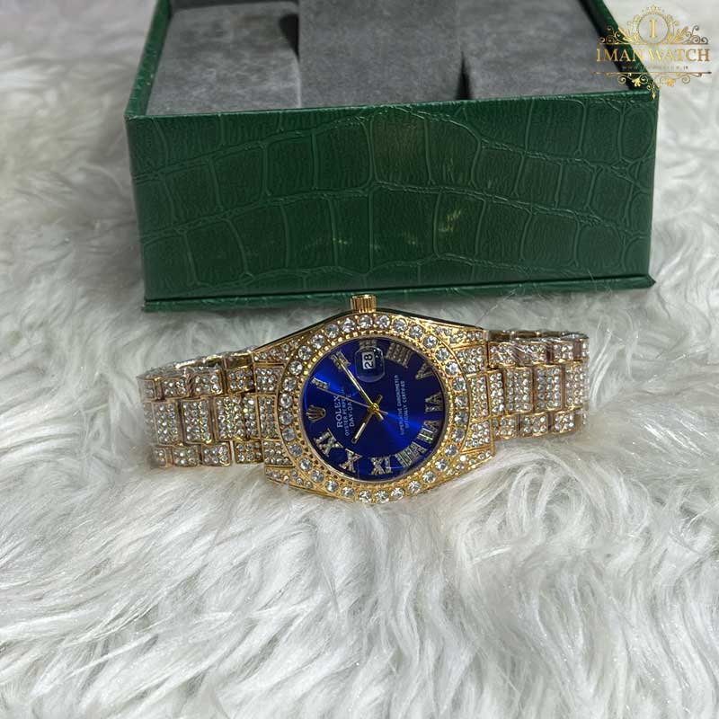 ساعت مچی رولکس فول نگین طلایی صفحه آبی ROLEX DAYTE JUST 1030 — تصویر ۴