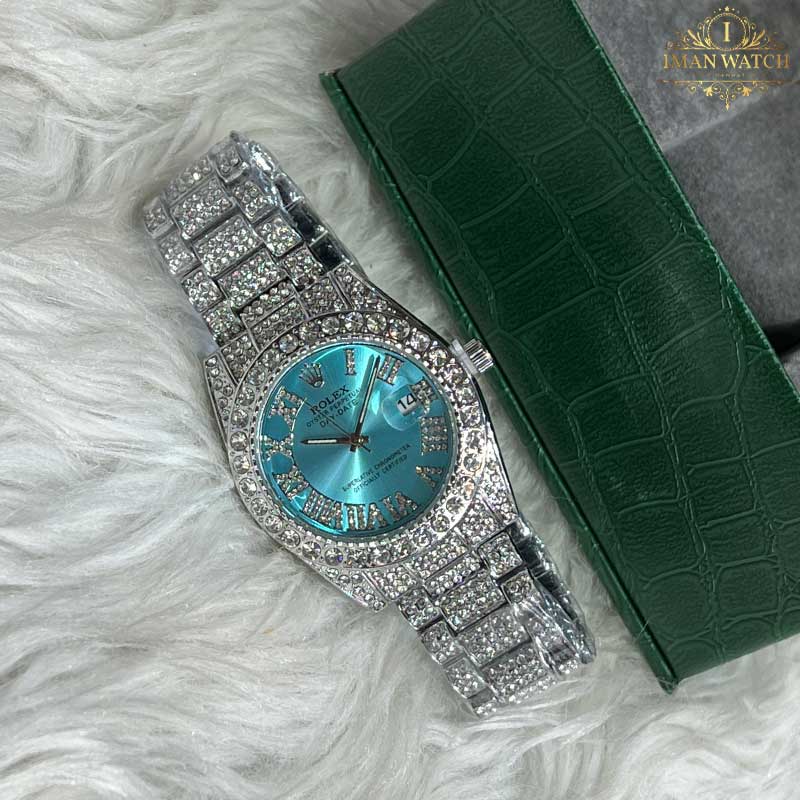 ساعت مچی رولکس فول نگین استیل صفحه تیفانی ROLEX DAYTE JUST 1021 — تصویر ۴