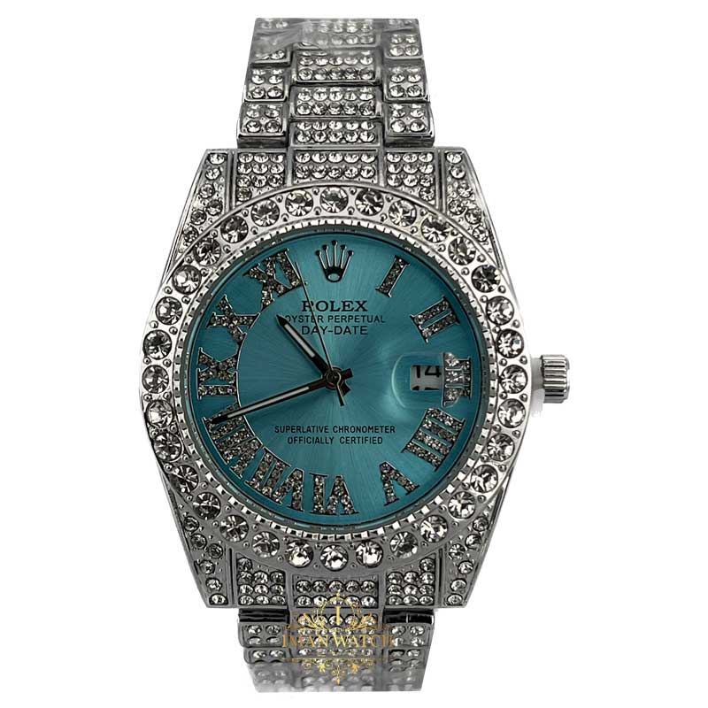 ساعت مچی رولکس فول نگین استیل صفحه تیفانی ROLEX DAYTE JUST 1021 — تصویر ۲