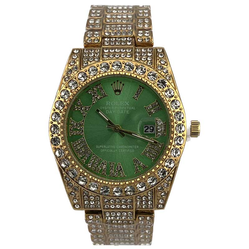 ساعت مچی رولکس فول نگین طلایی صفحه سبز ROLEX DAYTEJUST 1022 — تصویر ۲