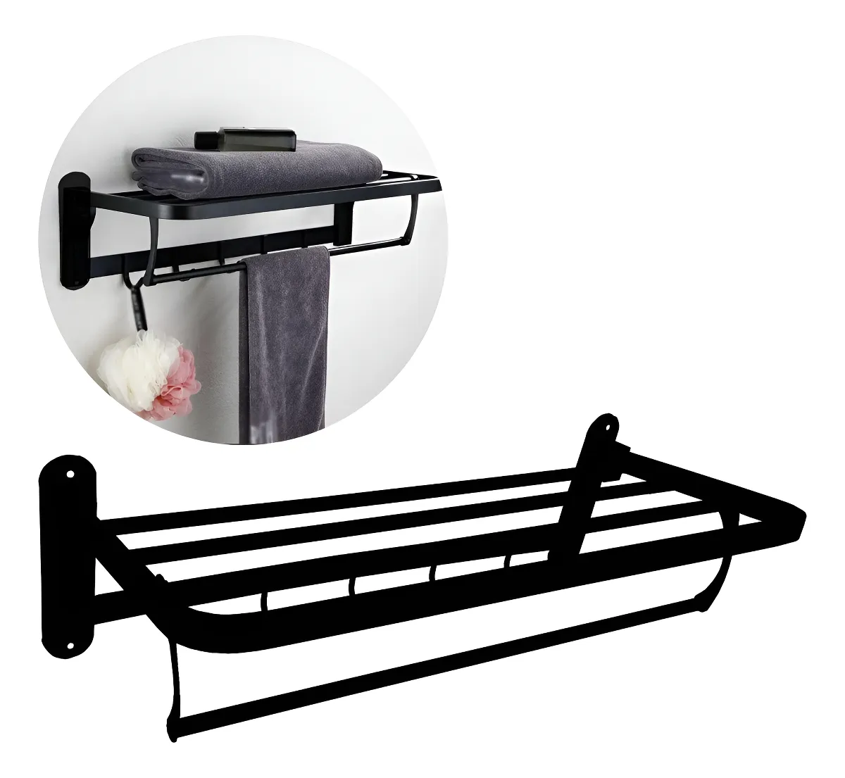 رخت آویز 60 سانتیمتری تاشو استیل مشکی — تصویر ۲