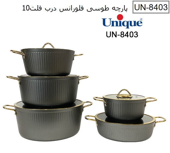 سرویس قابلمه 10 پارچه بدنه طوسی فلورانس درب فلت یونیک کد UN-8403