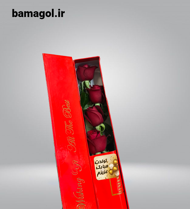 باکس گل طبیعی تولد 4 شاخه رز
