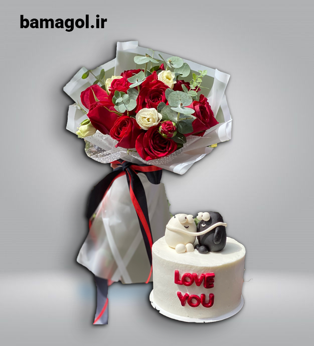 ست دسته گل و کیک طرح ولنتاین کد 0073
